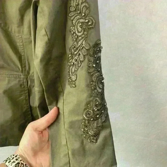 Chico's Women's Lace Applique Embellished Utility Jacket Olive Size 3 US 16/18 - Picture 10 of 15